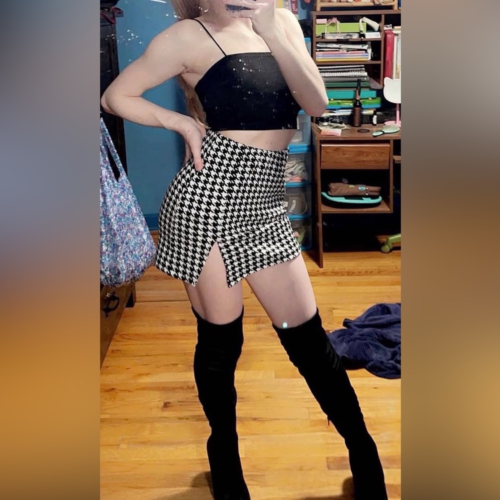Black Crop Top and houndstooth mini skirt